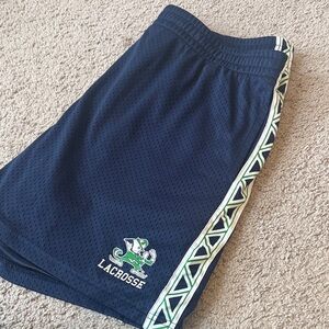 LaCrosse Men's Notre Dame Navy Athletic Shorts with Green Trim